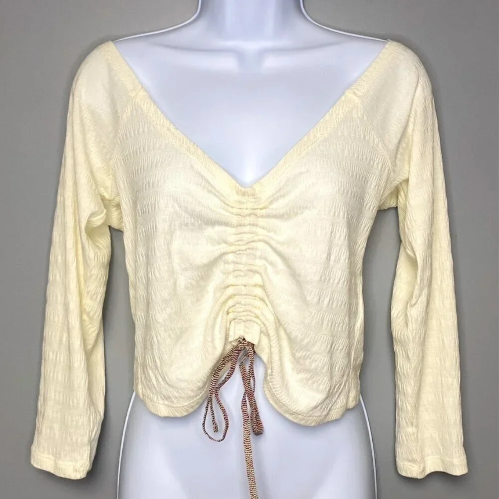 Anthropologie White Cinched Long Sleeve White Crop Top Women's‎ Size M